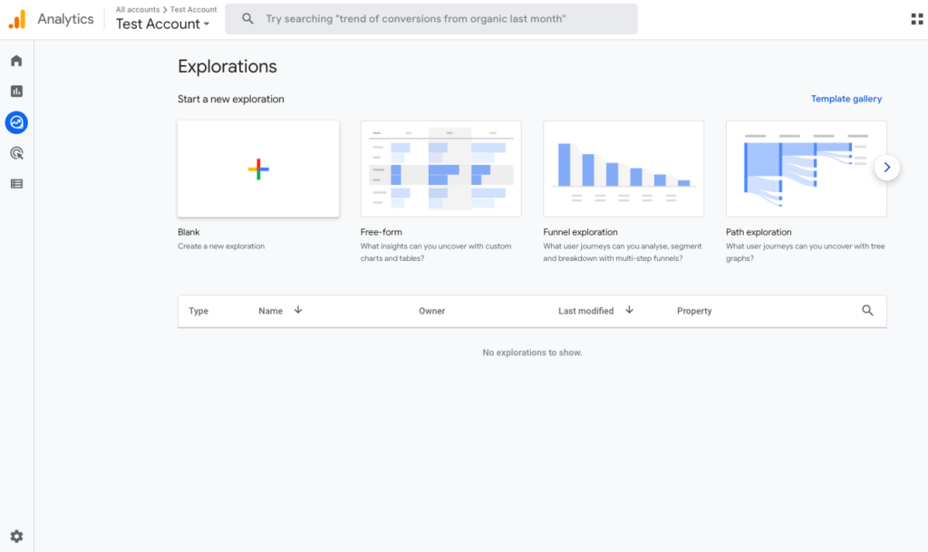 Explorations tab in Google Analytics 4