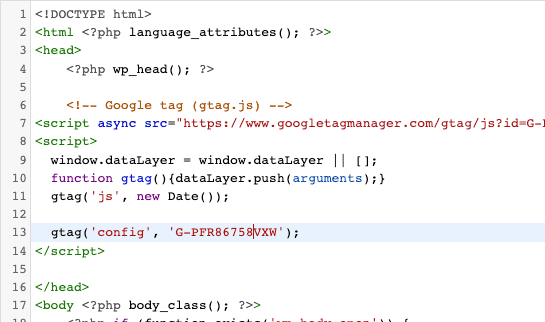 Added Google Analytics 4 code in header.php