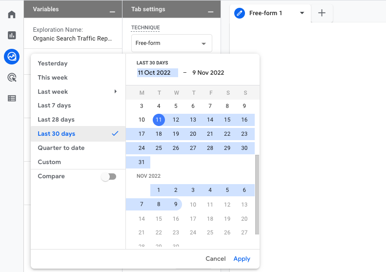 Rename report in GA4 and choose date range